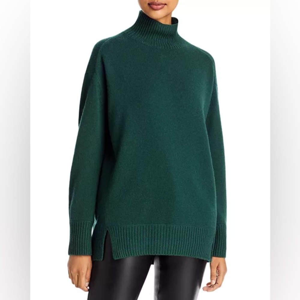 Vince Cashmere Donegal Side Slit Pullover Turtleneck Sweater Hunter Green Sz XL